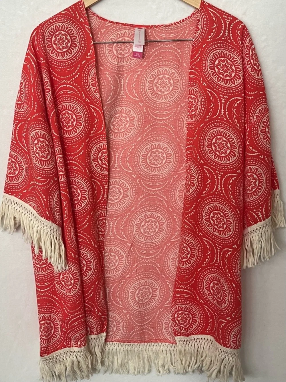 No Boundaries Coral Fringe Kimono Cover-Up